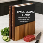 Bookshelf Cutting Board Set - Solid Acacia Wood - Stand Included