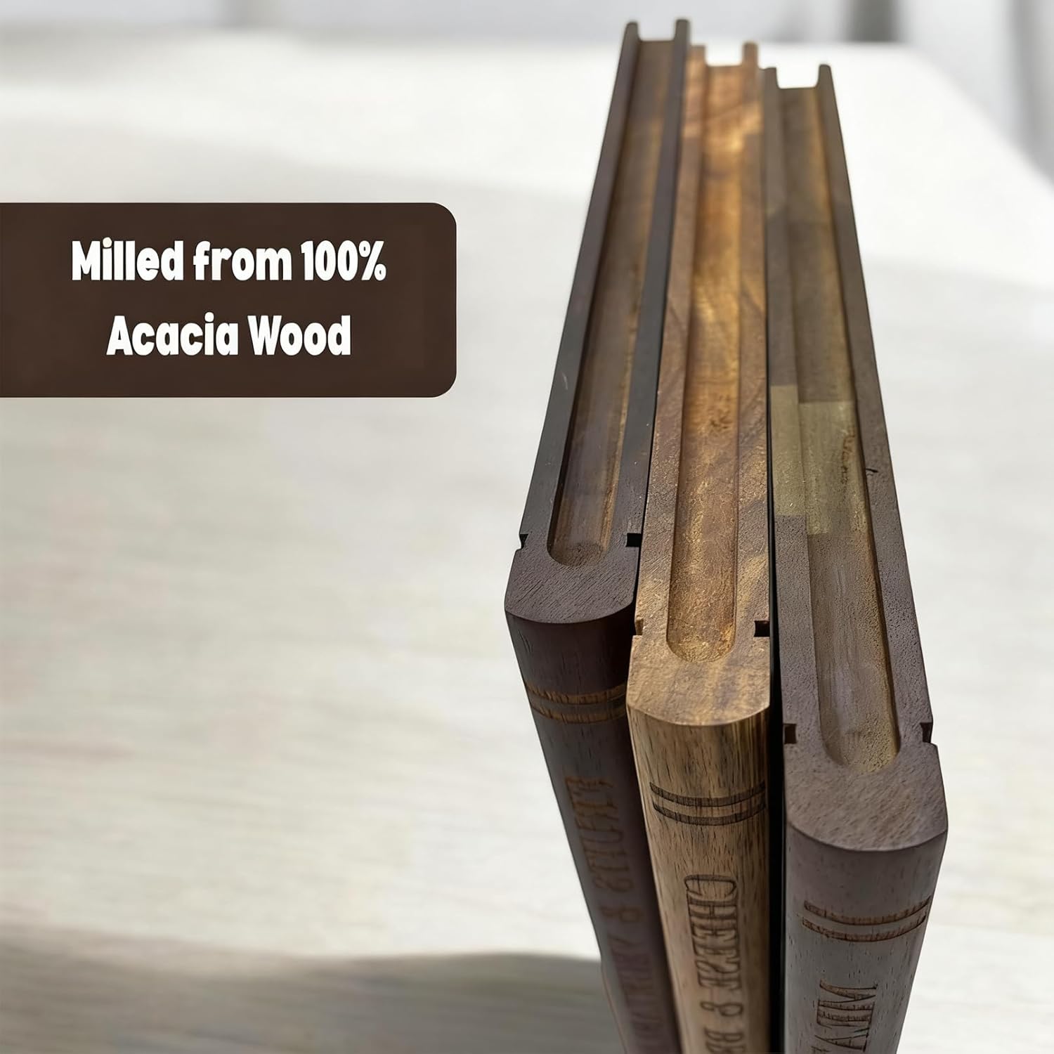 Bookshelf Cutting Board Set - Solid Acacia Wood - Stand Included